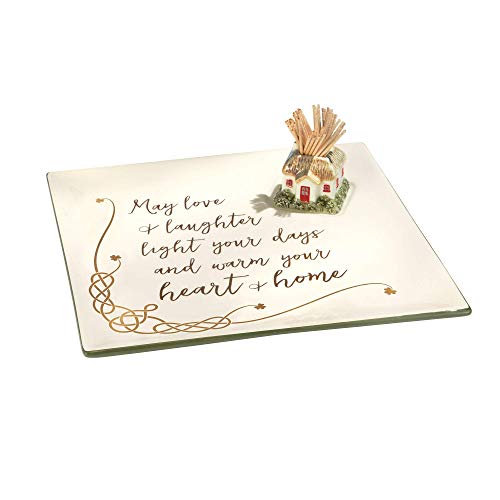 Grasslands Road May Love and Laughter Celtic Square Server with Toothpick Holder - St Patricks Day Decorations - Irish Home Décor - Kitchen Table Décor- Ceramic, 9 1/4 by 9 1/4 Inches