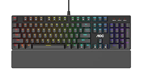 AOC Gaming Full RGB Mechanical Keyboard, 104-Key Outemu Blue Switches, Full NKRO, Detachable Wrist Rest, Light FX RGB, G-Menu Software (GK500)