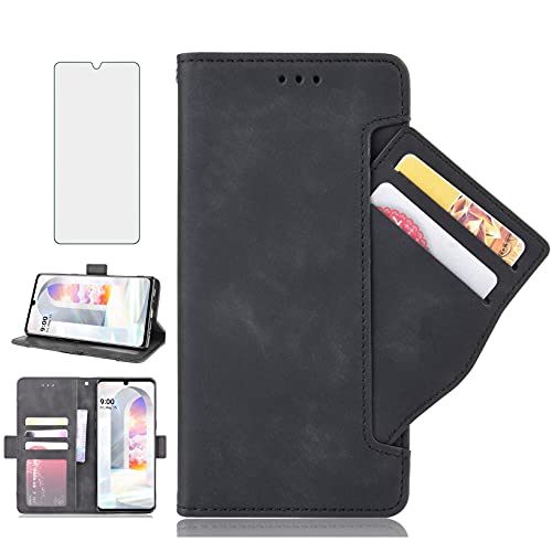 Asuwish Compatible with LG Velvet 5G/LGVelvet Verizon G5 UW T-Mobile 2020 Case and Tempered Glass Screen Protector Cover Kickstand Card Holder Slot Wallet Phone Cases for LM G900UM 4G Tmobile Black