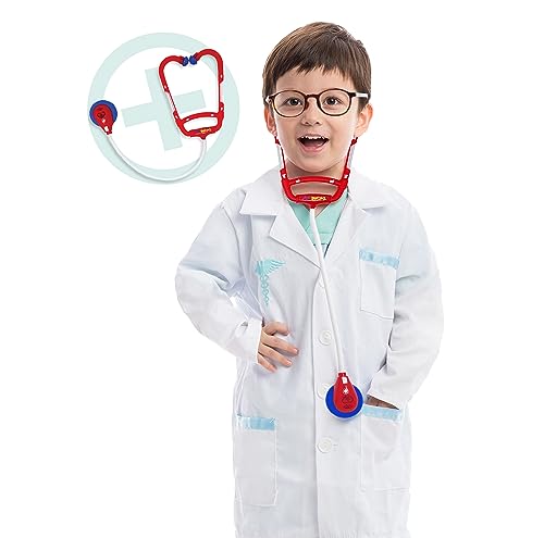 Spooktacular Creations Jr. Doctor Lab Coat Deluxe Kids Toddler Costume Set for Halloween Scrub Dress Up Party and Scientists Role Play (Small (5-7yr))