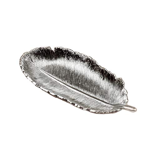 GIFTY GIFTY Small Jewelry Tray Small Jewelry Dish Jewelry Tray Dish Ring Dish Ring Tray for Jewelry Display Jewelry Plate Holder Jewelry Dish Tray Small Accessories - Silver Feather 2.3”x5”x0.7”