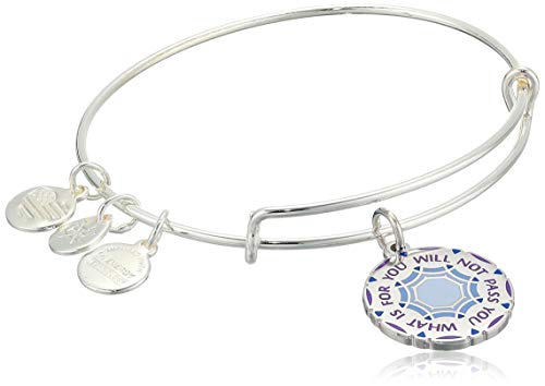 Alex and Ani Connections Expandable Bangle for Women, What Is For You Will Not Pass You Charm, Shiny Silver Finish, 2 to 3.5 in