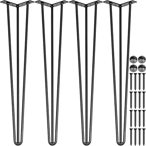 Happybuy Hairpin Table Legs 24' Black Set of 4 Desk Legs 880lbs Load Capacity (Each 220lbs) Hairpin Desk Legs 3 Rods for Bench Desk Dining End Table Chairs Carbon Steel DIY Heavy Duty Furniture Legs