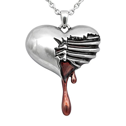 Controse Silver-Toned Stainless Steel Bleeding Heart Necklace with Pendant (17' - 19' Adjustable Chain)