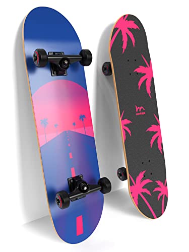 M Merkapa 31'x8' Skateboard for Adults Teens Youths Kids Beginners, 8 Layer Canadian Maple Double Kick Deck Concave Fit for Skateboarding, Cruising, Carving, Tricks (with T Tool)