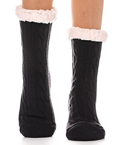 EBMORE Women Slipper Fuzzy Socks Fluffy Cozy Cabin Warm Winter Soft Thick Comfy Fleece Christmas Anti Slip Home Stocking Stuffer(Black)