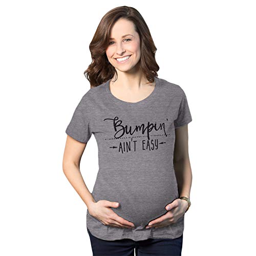 Bumpin Ain't Easy Maternity Shirt Funny Baby Bell Pregnancy Tee Funny Graphic Maternity Tee Novelty Tshirts for Pregnant Women with Adult Humor Dark Grey 3XL