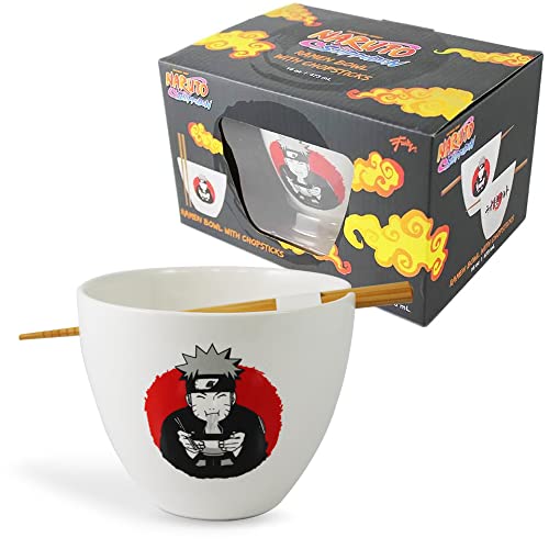 JUST FUNKY Naruto Ramen Bowl with Wooden Chopstick featuring Naruto Eating Ramen | 16 oz Naruto Gift Set | Kitchen Deco | Anime Bowl | Collective | Official Licensed