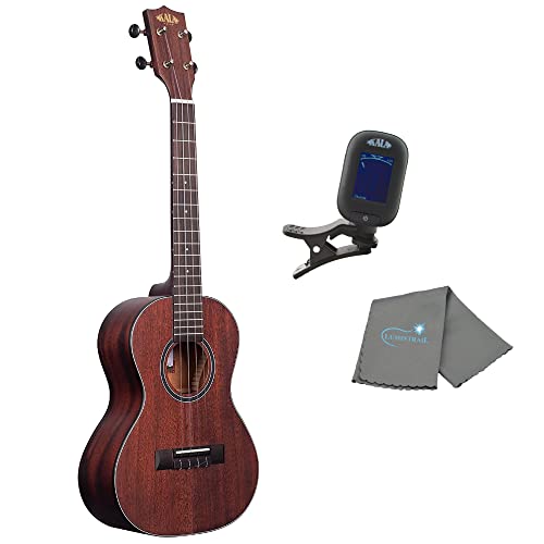 Kala Solid Mahogany Tenor Ukulele Satin Finish KA-SMHT Bundle with a Tuner and Lumintrail Polishing Cloth