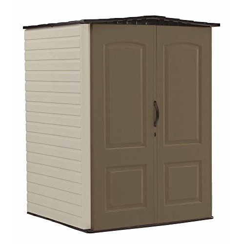 Rubbermaid Large 5 x 4 Ft Resin Weather Resistant Outdoor Storage Shed w/Impact Resistant Flooring for Backyard, Garden, & Patio, Canteen Brown/Putty