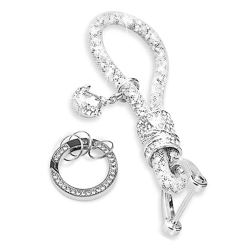 GKmow 1 PC Car Bling Rhinestone Key Chain, Fashionable Car Key Chain for Women, Crystal Keychain Ring Accessories (Silver)