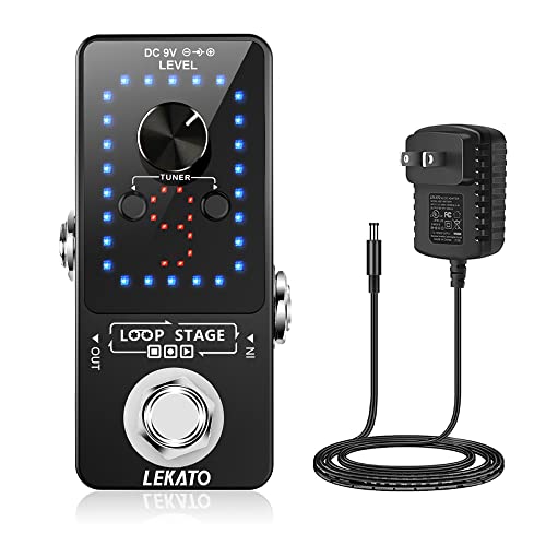LEKATO Guitar Looper Pedal Effect Pedal with Tuner Function Looper Pedal Loops 9 Loops 40 minutes Record Time with USB Cable and 9V 0.6A Pedal Power Supply Adapter
