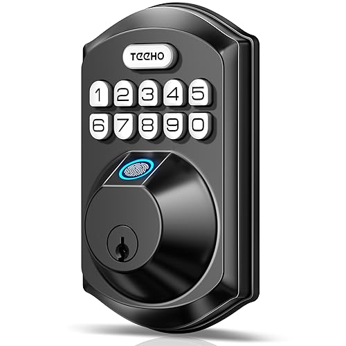 TEEHO TE002 Fingerprint Door Lock - Keyless Entry Door Lock with Keypad - Electronic Keypad Deadbolt Lock - Smart Locks for Front Door - Door Lock with Code - Easy Installation - Matte Black