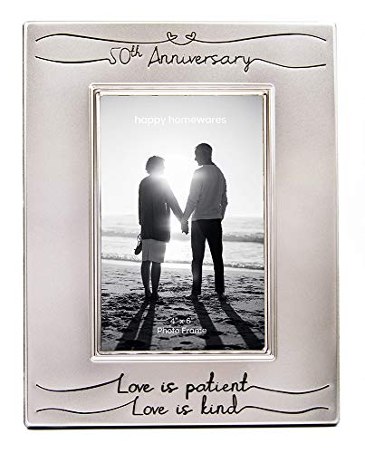 Haysom Interiors Beautiful Two Tone Silver Plated 50th Anniversary 4' x 6' Picture Frame with Black Velvet | Unique and Thoughtful Gift Idea