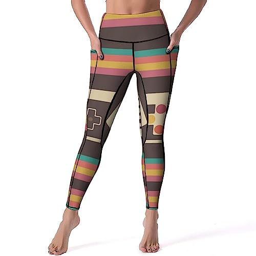 Video Game Controller Gamepad Women's Yoga Pants with Pockets High Waisted Legging for Workout Gym