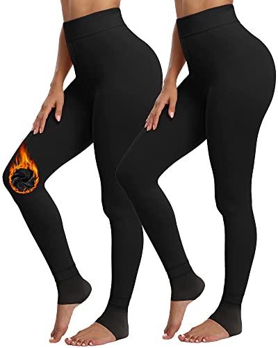 CHRLEISURE Women's Winter Warm Fleece Lined Leggings - Thick Velvet Tights Thermal Pants (Black 2, XS/S)
