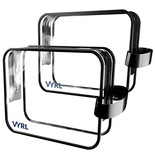 VYRL TSA Approved Clear Makeup Bags with Zipper – 2PCS(Black), Quart-Sized 3-1-1 Liquid – Unisex Premium & Water-Resistant Toiletry Bag with Heavy Duty Zippers – Ideal Companion for Travel & More