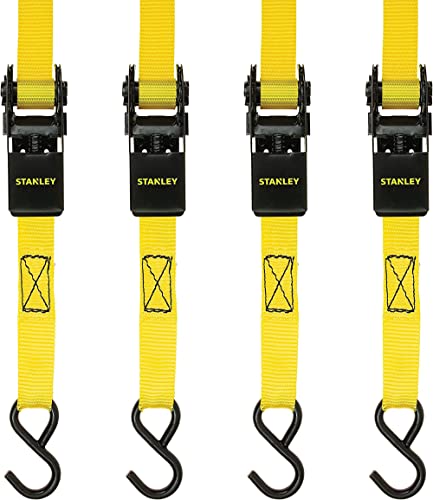 STANLEY S9500 Black/Yellow 1' x 10' Ratchet Straps - Light Cargo (300 lb Working Load / 900 lb Break Strength), 4 Pack