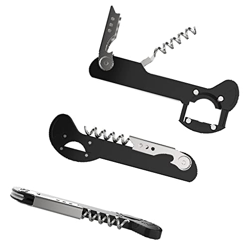 Houseables Boomerang Wine Opener, Corkscrew, 5 1/4”, Black, Cork Screw, No Blade, Foil Cutter, 3 in 1, for Waiters, Servers, Sommelier, Restaurant, Open Bottles, Beer, Multi Use, Compact