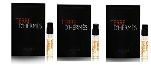 3 x Terre D'hermes Pure Parfum By Hermes Sample Vial 0.05 oz /1.5 ml New In Card