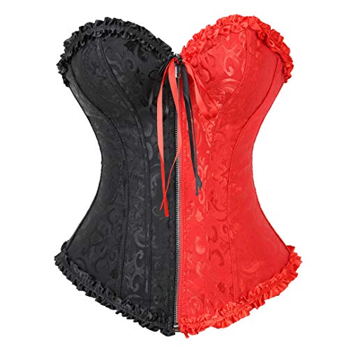Zhitunemi Women's Corset Bustier Top Sexy Lingerie Sets Waist Trainer Black Overbust 2XL Black Red