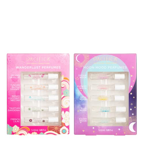 Pacifica Beauty Wanderlust & Moon Moods Clean Fragrance Sampler Set, Parfum Discovery Kit, Travel Size Mini Spray Perfume, Natural & Essential Oils, Vegan & Cruelty Free, 10 Scents