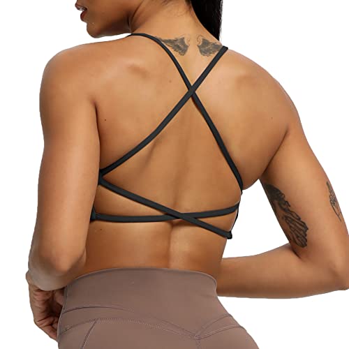 Aoxjox Women's Workout Sports Bras Fitness Backless Padded Ivy Low Impact Bra Yoga Crop Tank Top (Black, Medium)