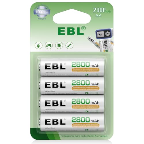EBL AA Rechargeable Batteries,1.2V NiMH Double A Battery 2800mAh High Capacity Pre-Charged Long Lasting - 4 Pack