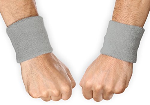 Tough Headwear Sports Wristband - Workout Wrist Sweat Bands for Men & Women - Sweat Bands for Wrists- Light Gray