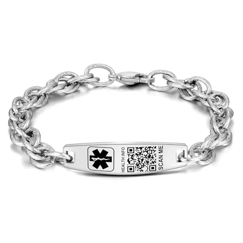 Theluckytag Upgraded Medical Bracelets with QR Code for Women Men Medical Alert Id Bracelet - Sterling Silver Small Code 7''-9'' - More Space Custom Emergency Medical ID Info