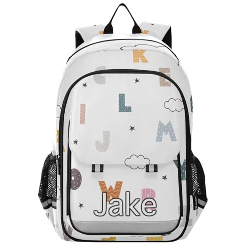 CHIFIGNO Personalized Monogram Backpack Kids Cute Alphabet Abc White, Customized Ergonomic Girl Bookbag School Travel
