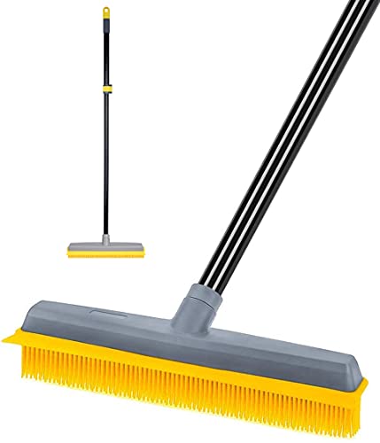 Pet Hair Broom Rubber Broom 59' Long Handle with Build-in Squeegee Silicone Broom for Sweeping Hardwood Floor Tile