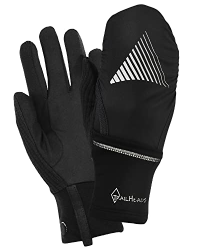 TrailHeads Men's Convertible Running Gloves - Black/Reflective (Medium/Large)