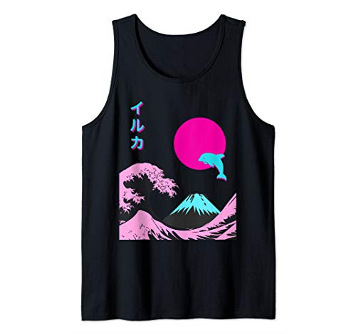 Retro Aesthetic Iruka Tee Shirt With Japanese Writing Tank Top