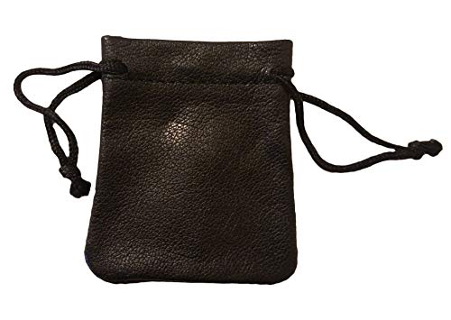 3' Genuine Leather Black Drawstring Pouch Bag, Pack of 4
