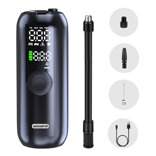 Tire Inflator Portable Air Compressor, Bike Pump and Portable Air Pump-150PSI Air Pump for Car Tires with Schrader, Presta and Dunlop Valve, 2X Fast Inflation-Woowind LP1