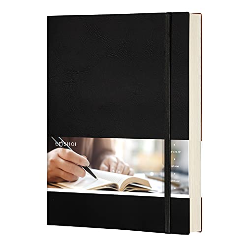 EMSHOI Composition Notebooks College Ruled - Soft Cover Leather Thick Journal, B5 Large Notebook, with Free Sticky Notes, 204 Numbered Pages,100gsm Lined Paper, for Writers Students, 7.5'x10'- Black