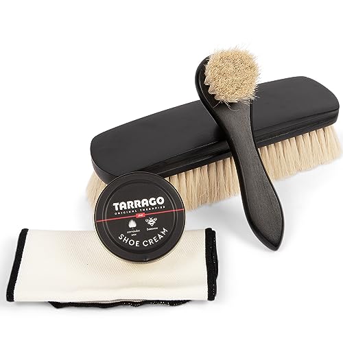 Tarrago Neutral Shoe Cream Kit 4pcs Set - Complete Leather Care Set with 100% Horsehair Brushes, Applicator, and Shine Cloth