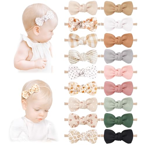 Niceye 18 Packs Baby Girl Bows Soft Nylon Headbands Hair Bows for Newborns, Infants, Toddlers - Stretchy Handmade Hair Accessories for Baby Girls and Boys