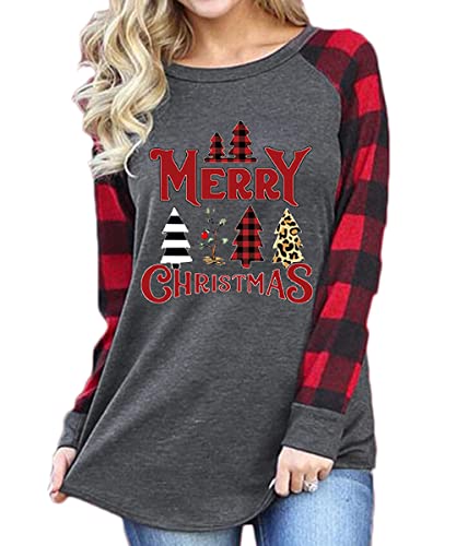 Women's Christmas Shrit Marry Christmas Movies Watching Tee Plain Sleeve Tops(Tree-4203 L)