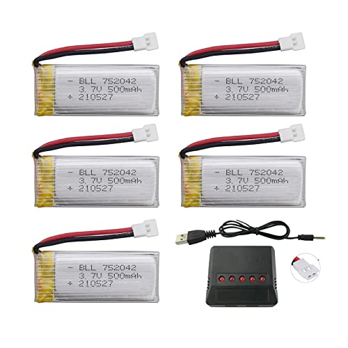 MOONZON 5PCS 3.7V 500mAh Battery & 5-in-1 Charger for JJRC H31 H37 H6D Hubsan X4 H107C H107D H107L H107P H108 JXD392 JXD388 JXD385 UDI U816A SYMA X5C X5SW HS170 HS170C TR-C385 TR-P51 TR-F22 Drone