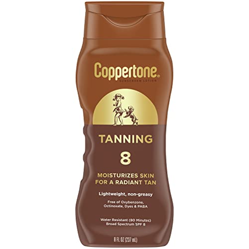 Coppertone Tanning Sunscreen Lotion, Antioxidant, Water Resistant Body Sunscreen SPF 8, Broad Spectrum SPF 8 Sunscreen, 8 Fl Oz Bottle For All Skin Tone