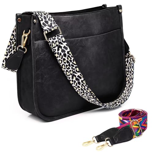 AUYOCO Vegan Leather Crossbody Bags for Women, Crossbody Purse with 2 Guitar Straps Zipped Pockets Handbag Shoulder Bag