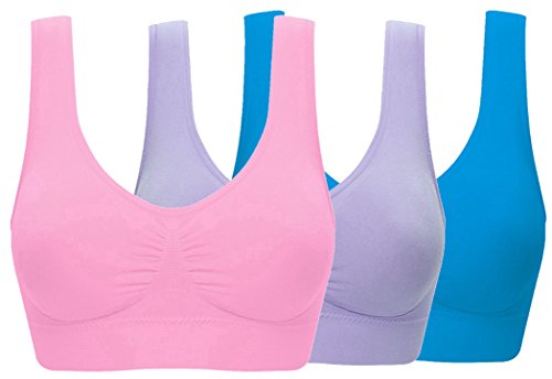 ohlyah Women s Seamless Wire-Free Bra with Removable Pads 3 Pack blue Pink Light Purple XL 36D 38B 38C 40A
