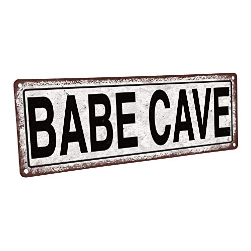 Homebody Accents Babe Cave Metal Sign, 4”x12”, Vintage, Retro, Wall Décor