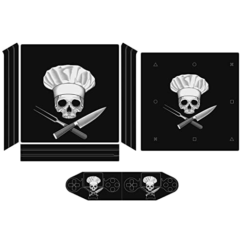 Skull in Crossed Knives and Fork Skin Stickers Cover Set for PS4 Slim PS4 Pro Decal Sticker Compatible with PS4 Controller
