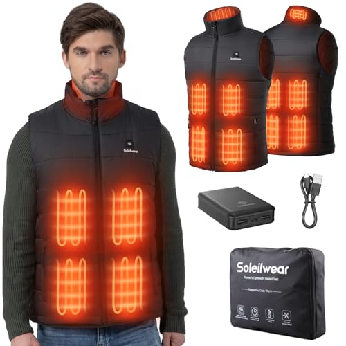 Soleilwear Heated Vest for Men,9 Heating Zones Heating Vest with Rechargeable Battery, Outdoor Motorcycle Camping Hunting Ski