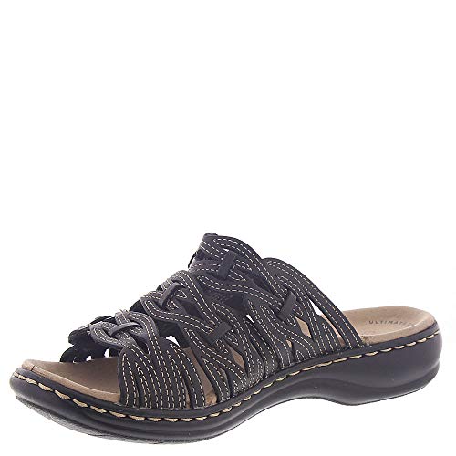 Clarks womens Leisa Faye Sandal, Black Leather, 8.5 US