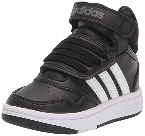 adidas Hoops Mid Top Basketball Shoe, Black/White/Grey, 5 US Unisex Big Kid