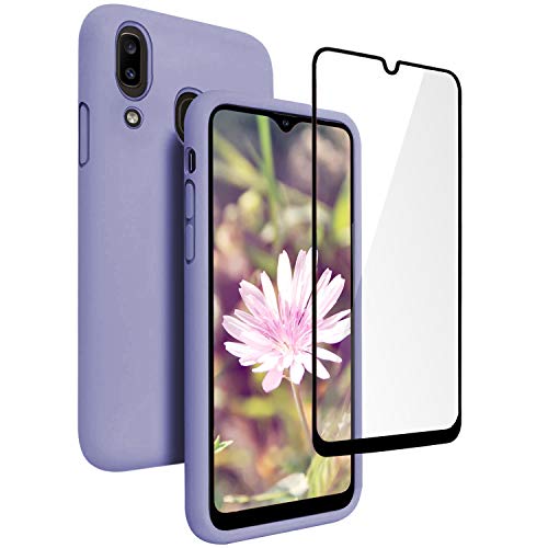 Vinve for Samsung Galaxy A20 Case, Galaxy A30 Case, with Tempered Glass Screen Protector [2 Pack], Liquid Silicone Slim Soft Fit Drop Protection Case for Galaxy A20 (Purple)